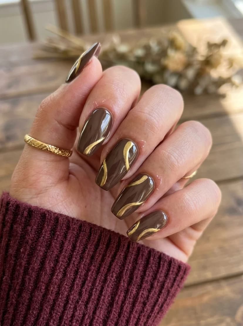 Chocolate Brown with Gold Swirls