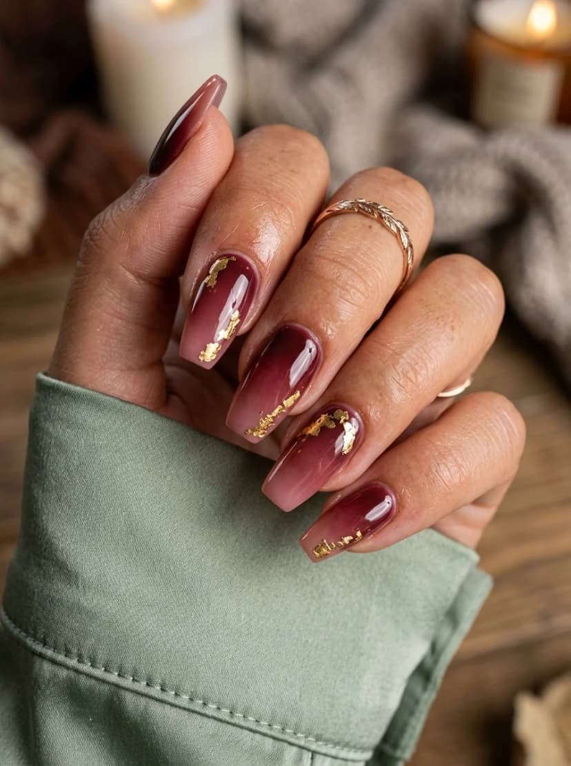 Burgundy Ombre with Gold Foil