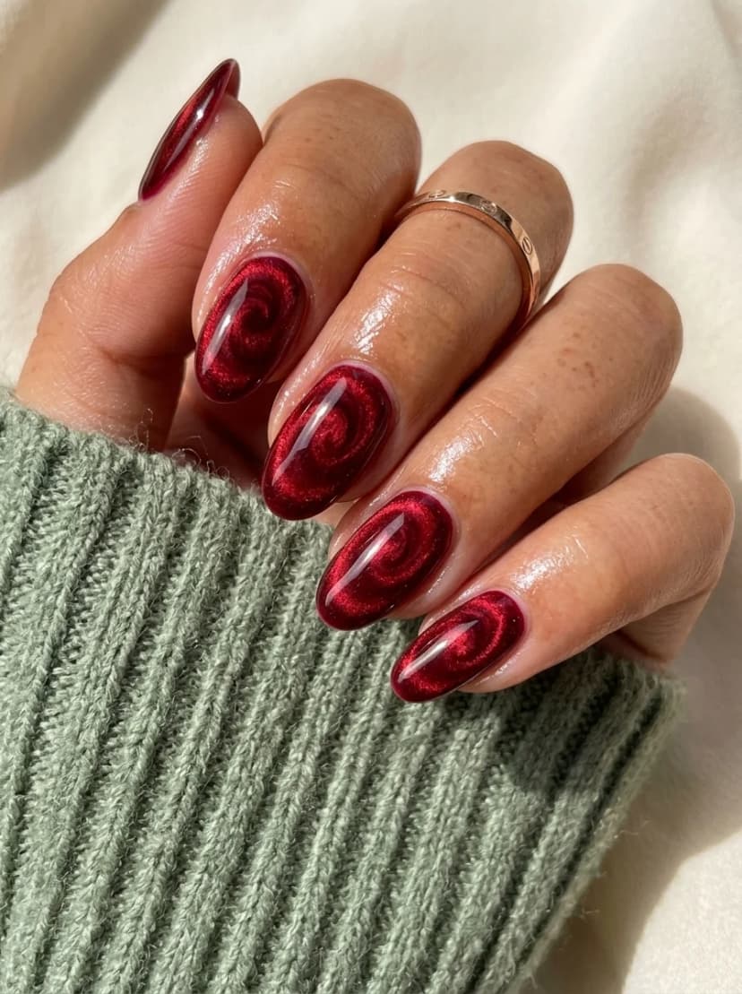 Red Chrome Cat-Eye Nails