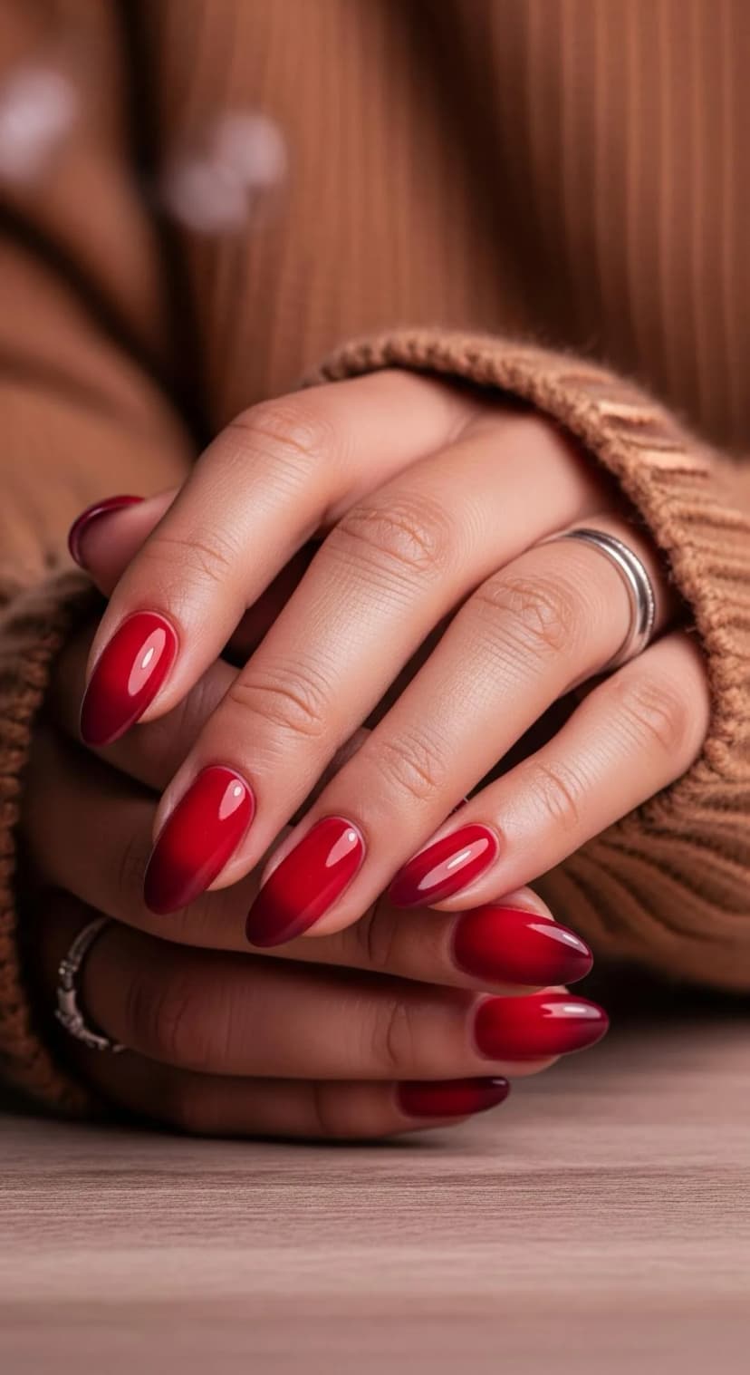 Crimson Ombre Gel Nails β Rich, Romantic & Chic