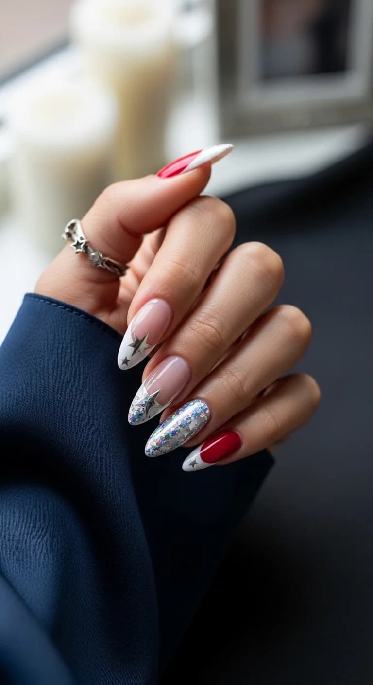 Sparkling Star-Spangled French Tips