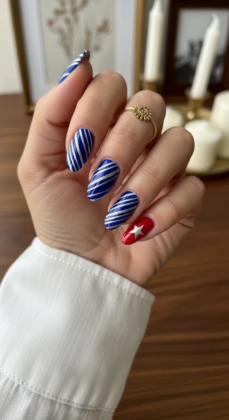 Royal Blue & Silver Striped Glam with a Star Accent