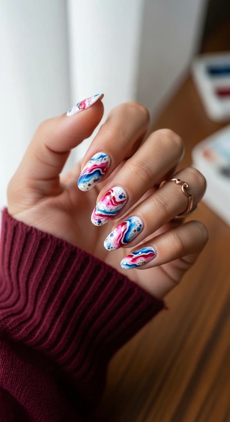 Red, White, and Blue Swirl with Glitter Accents