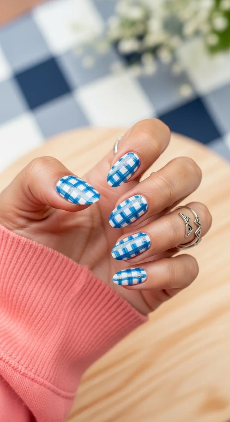 Blue Gingham & Silver Stripe Summer Vibes