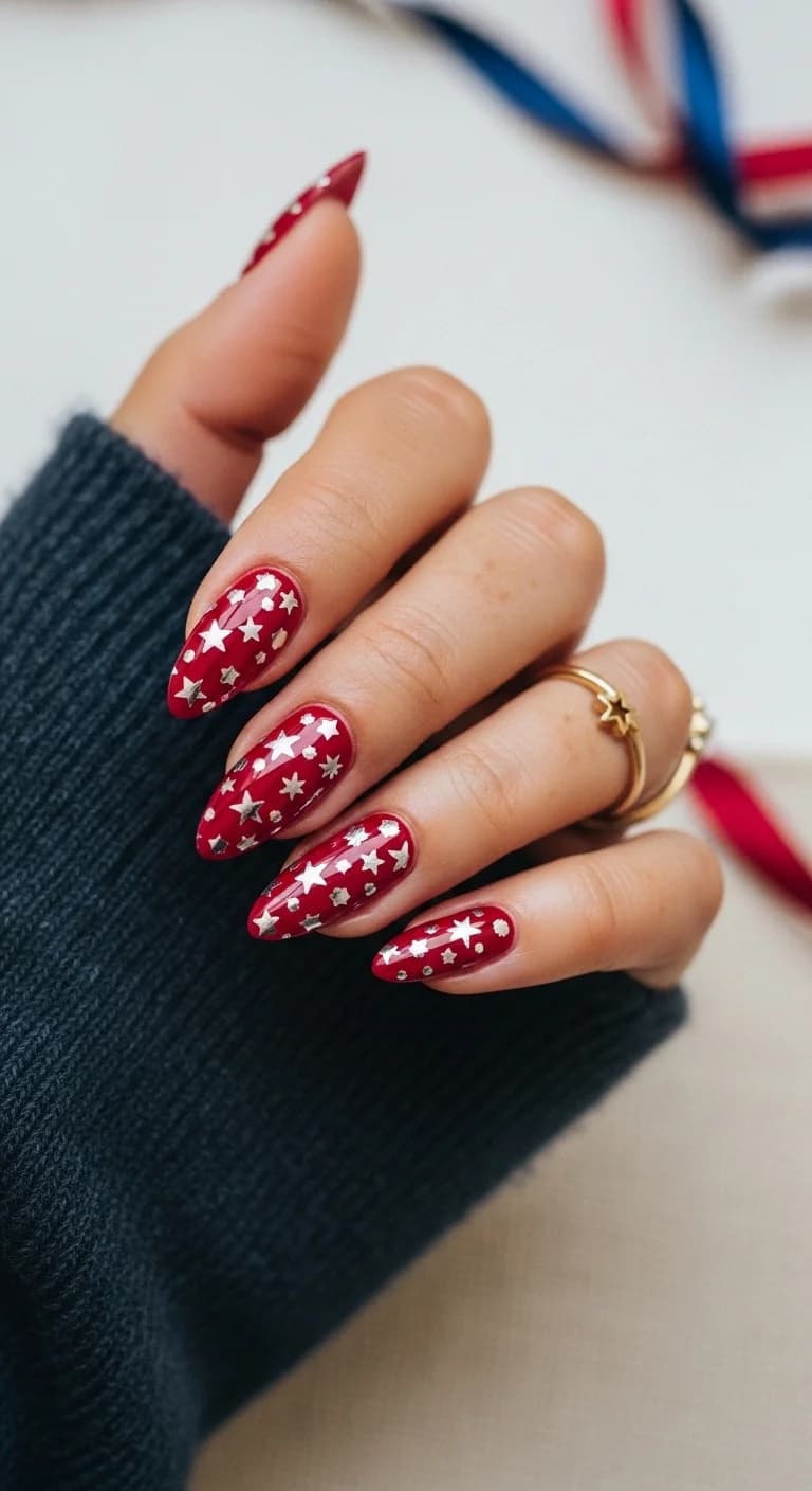 Sparkling Cherry Red Starry Night