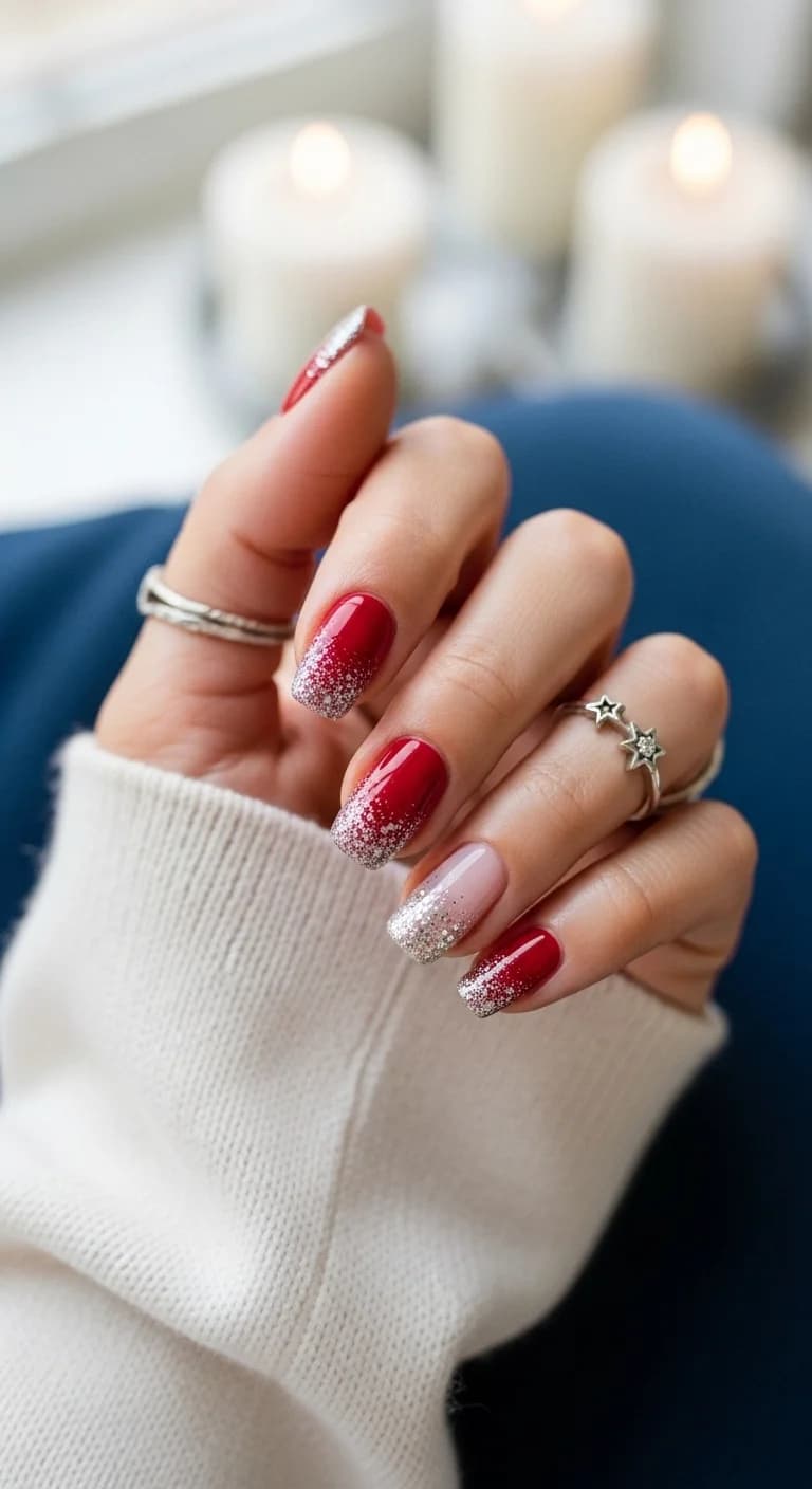 Classic Red & Silver Glitter Ombre