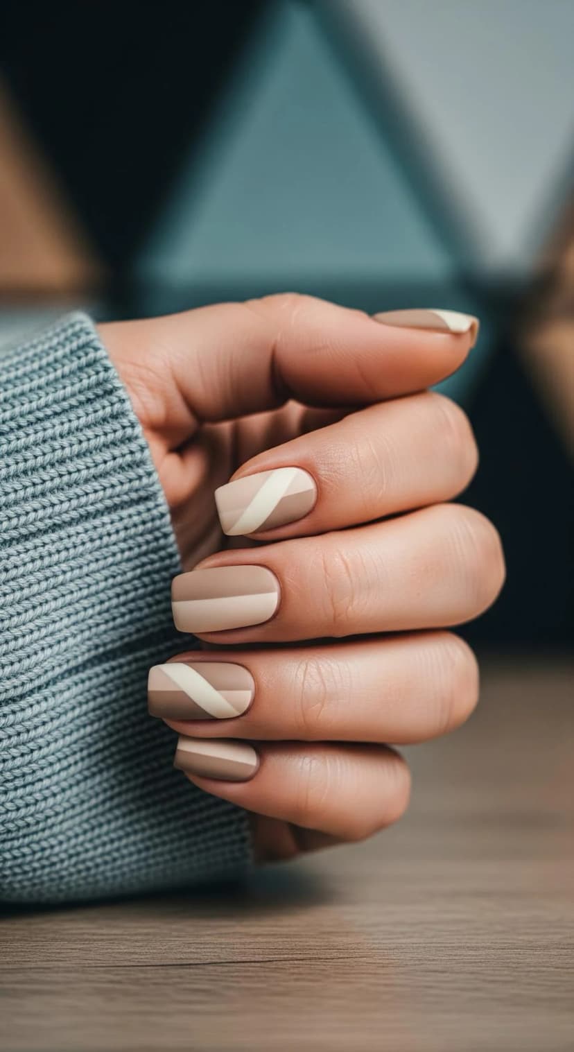 Taupe Matte Nails + Cream Swirl Detail + Beige Matte Nails