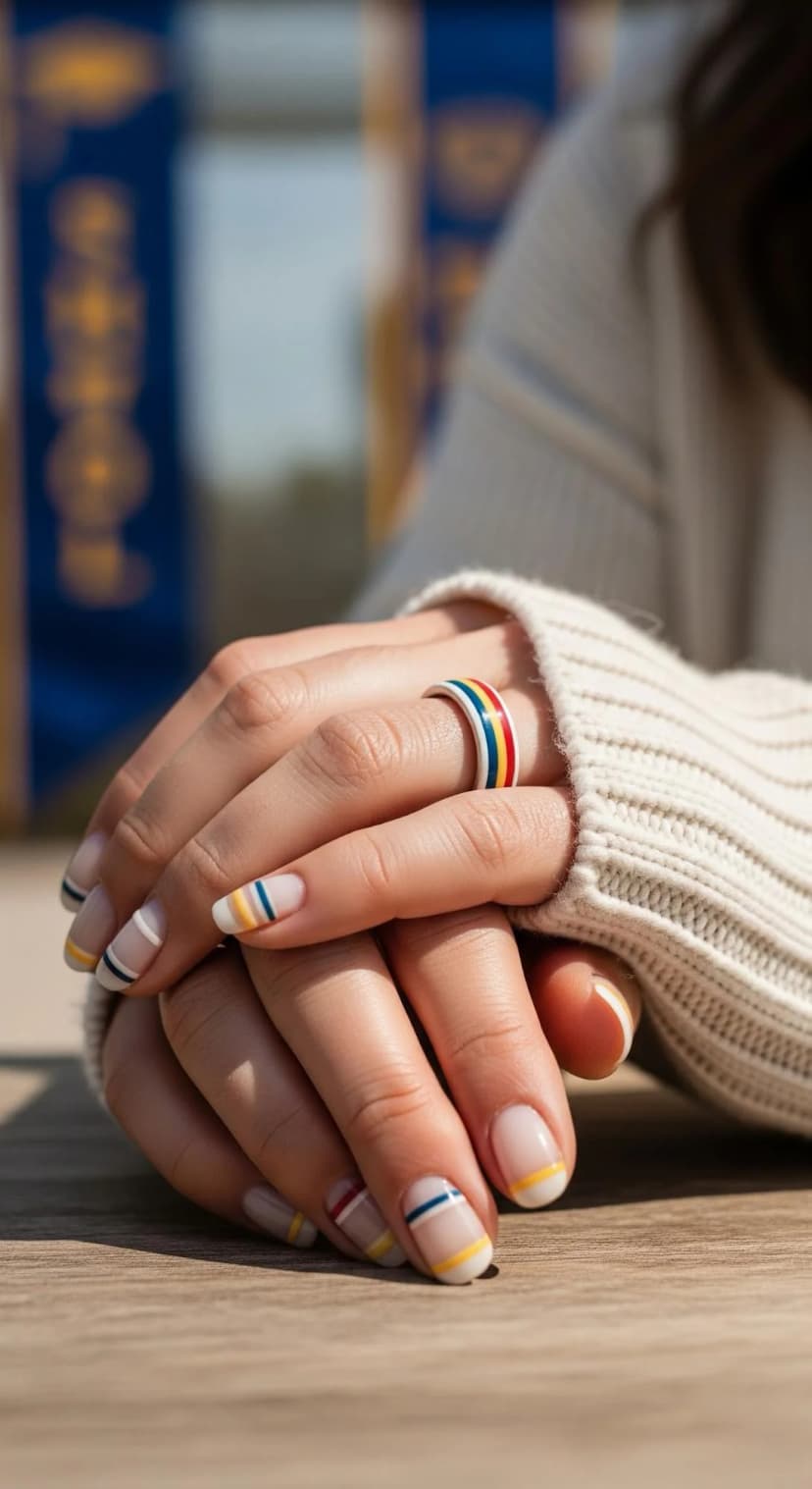 Rainbow Stripe French Tip Nails