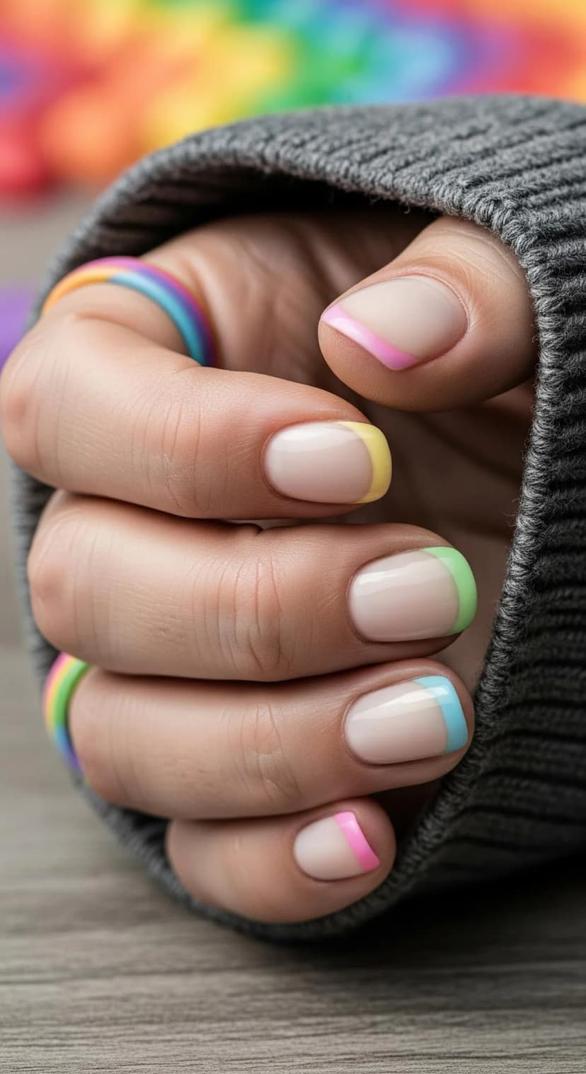 Sheer Rainbow French Tip Nails