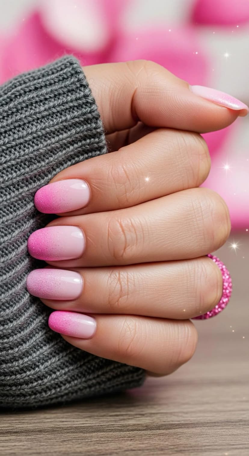 Pink Ombre Glitter Nails