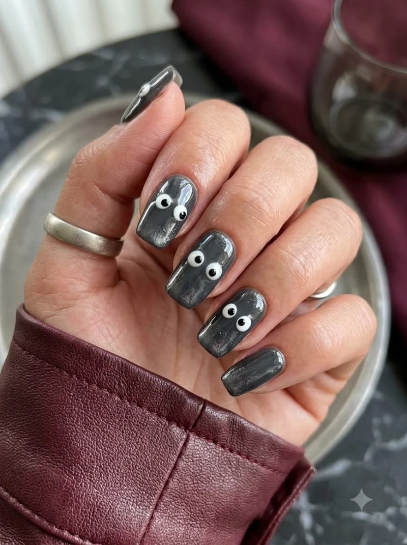 Grey Googly Eyes Nails