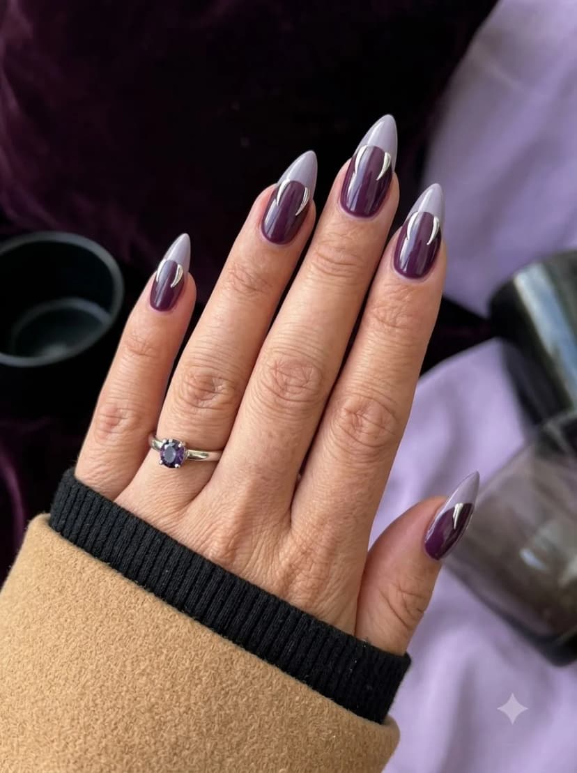Purple Grey French Tip Nails
