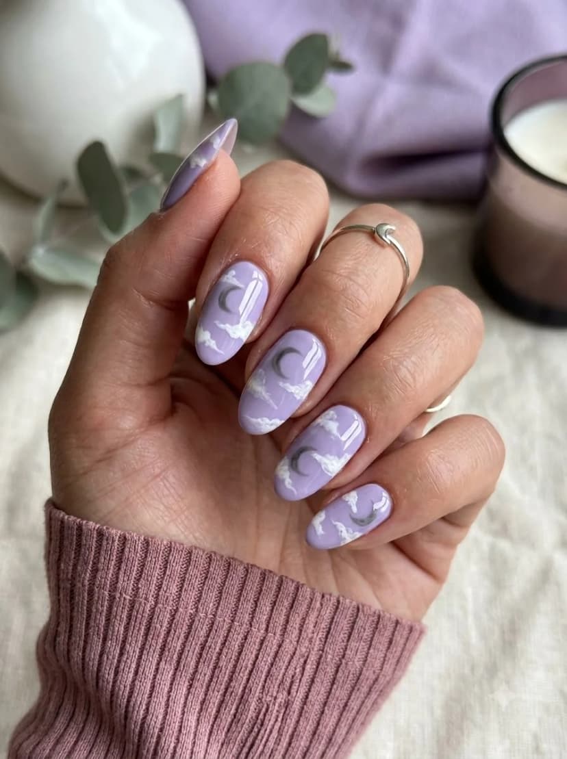 Lavender Cloud Moon Nails