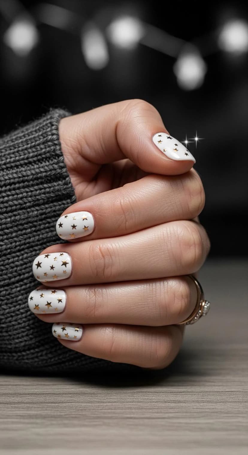White and Gold Star Nail Art (Subtle Sparkle Edition)