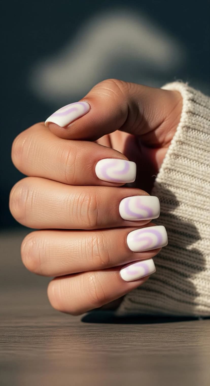 White and Lilac Swirl Nails (Soft Girl January Edition)