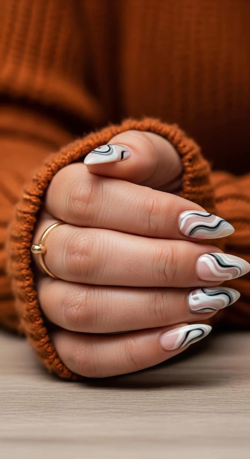 Black and White Swirl Nails (Minimal but Bold)