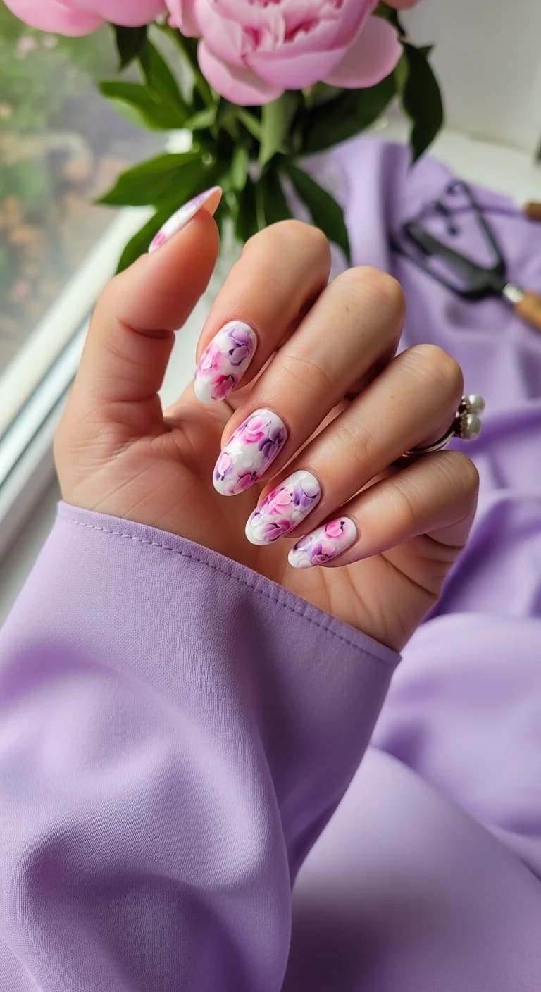 White Base with Pink and Purple Floral Swirls