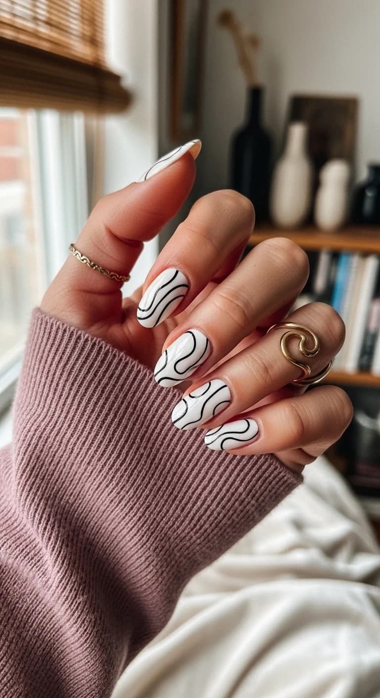 White Base with Black Wavy Lines