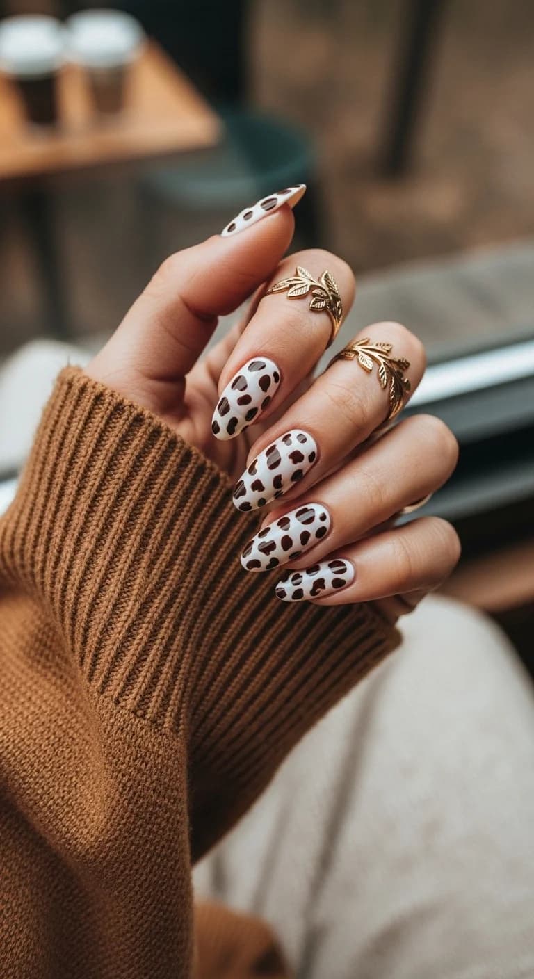 White Base with Brown Cow Print