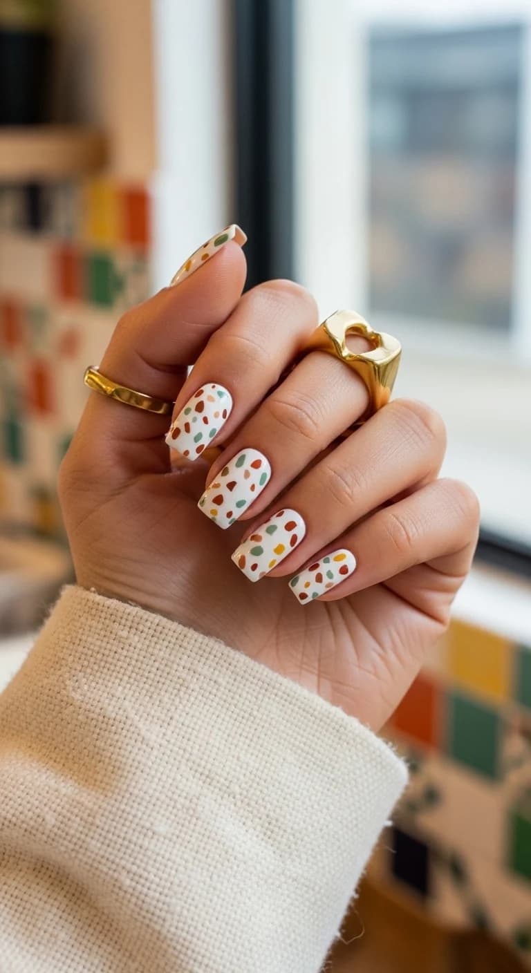 White Base with Multi-Colored Speckled Pattern