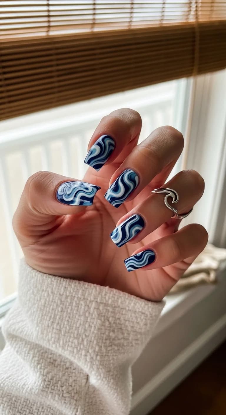 Blue and White Swirl Marble Effect