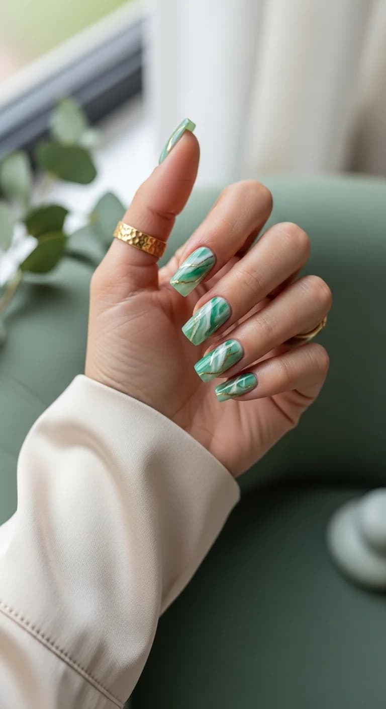 Green Marble Swirls with a Glossy Finish