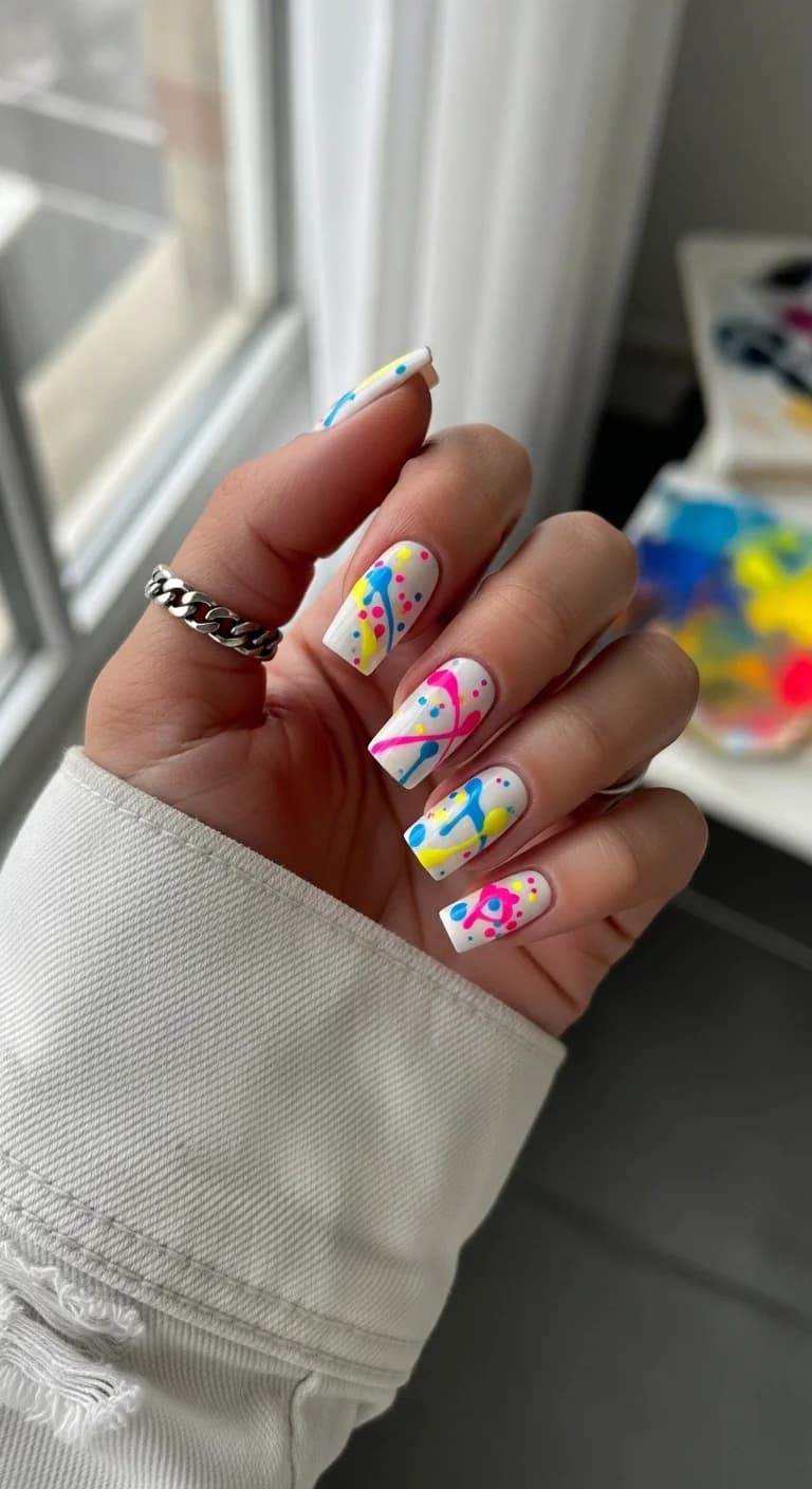 White Base with Colorful Paint Splatter