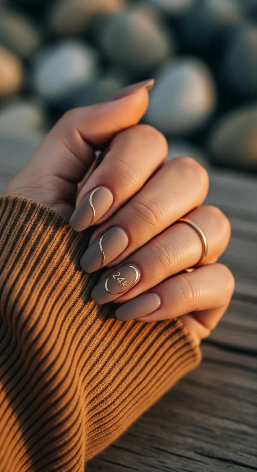 Matte Taupe Swirls + Gold Foil Accents