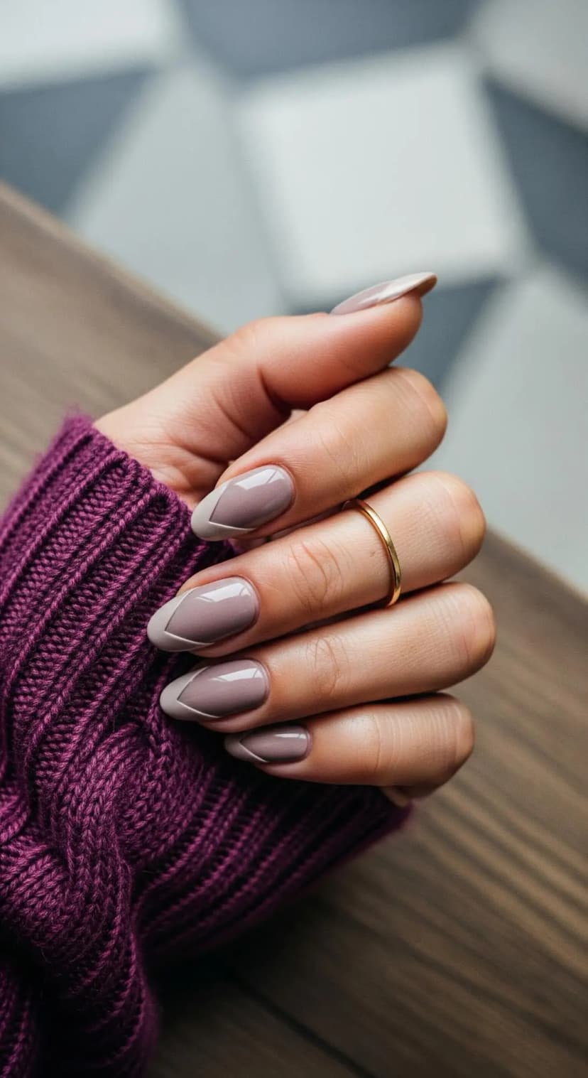 Taupe Geometric French Tip + Nude Base