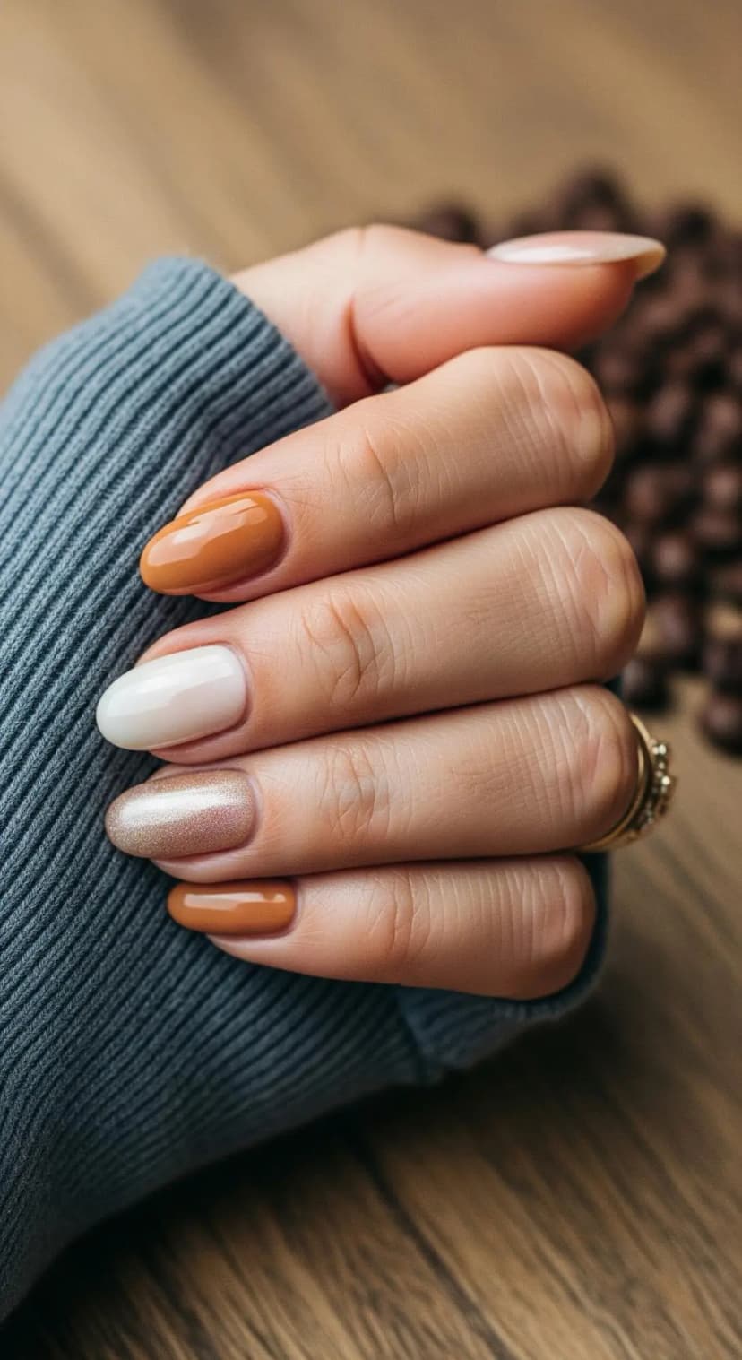 Caramel Swirl + Creamy White + Rose Gold Shimmer