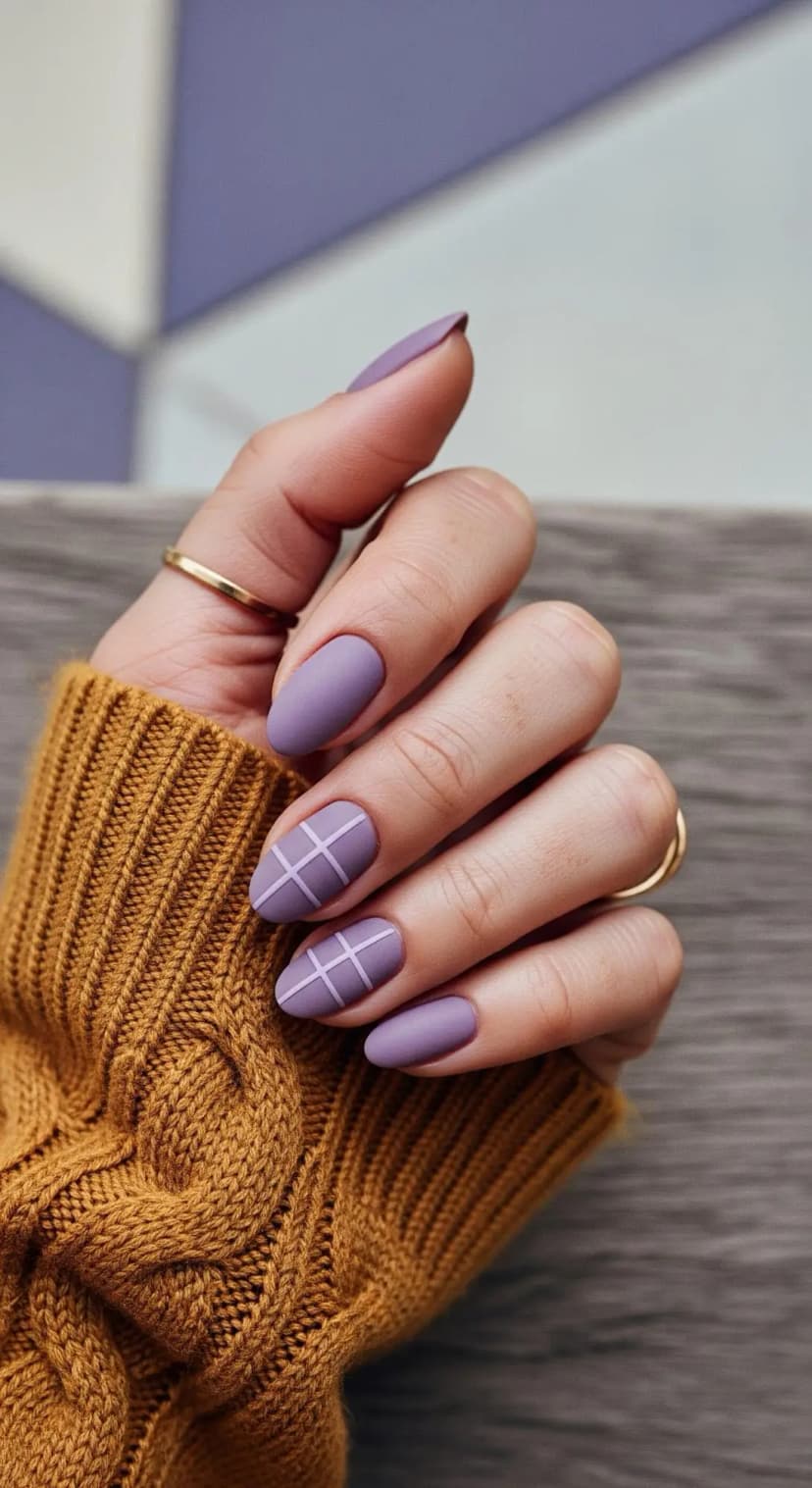 Lavender Matte Grid French Tip