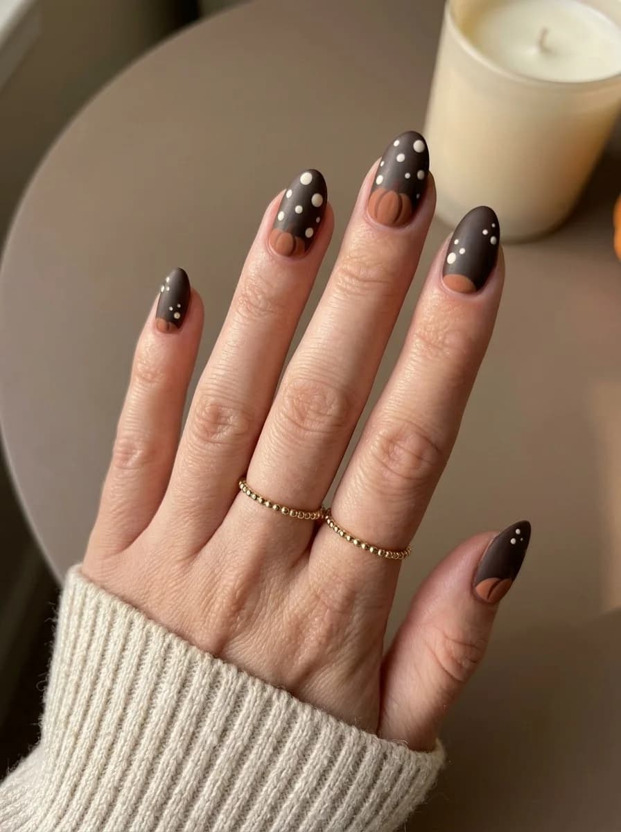 Cocoa Polka-Dot Pumpkin Nails