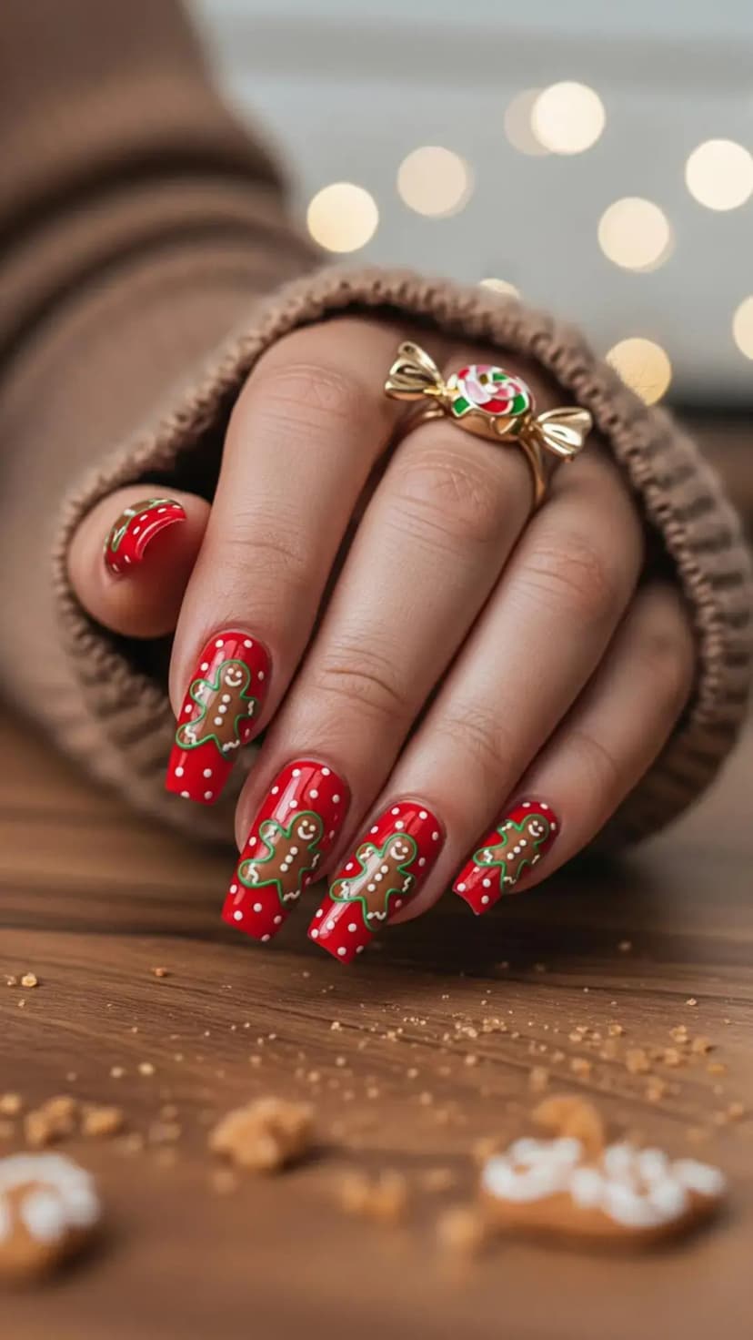 Red Polka Dot + Cute Gingerbread Man Art