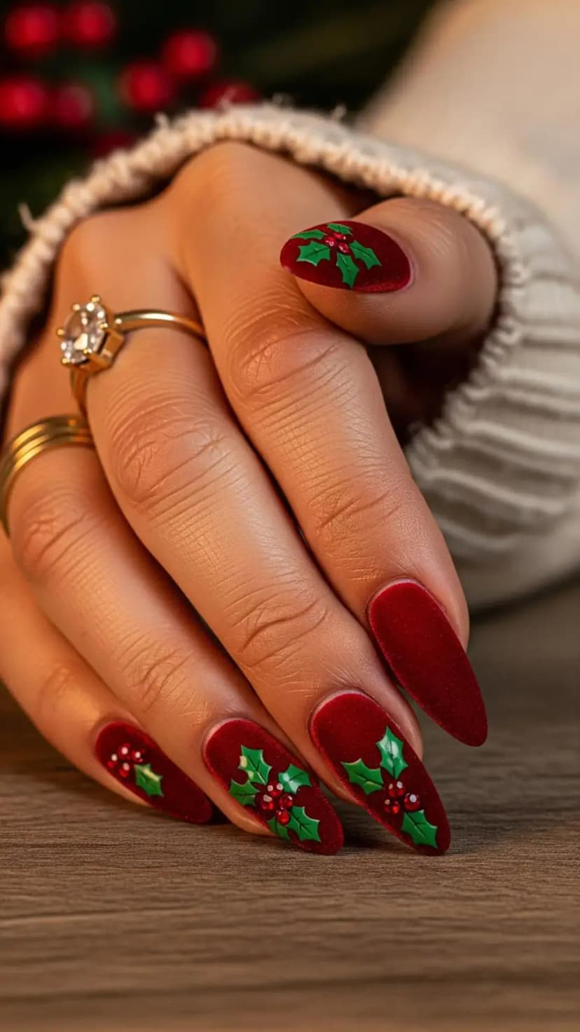 Red Velvet Matte with 3D Holly Berries