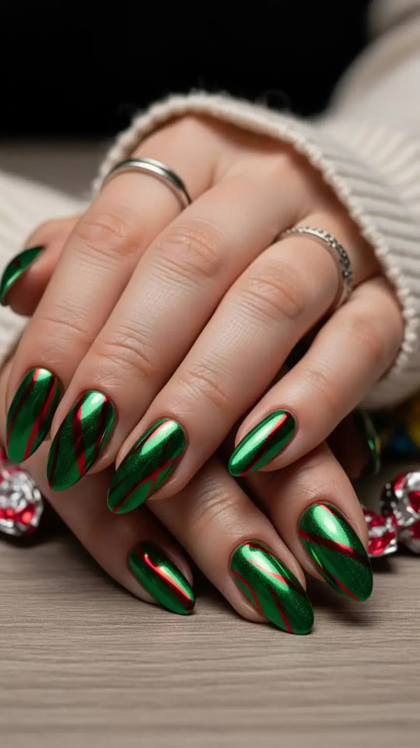 Metallic Green Chrome with Red Candy Stripes