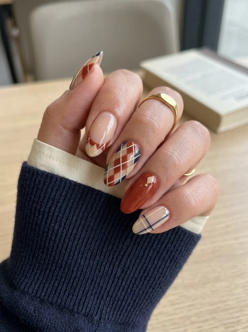 Rust Plaid and French Tip Mix