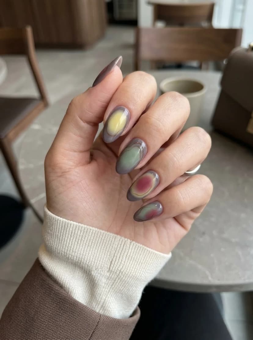 Green, Purple, and Yellow Aura Nails