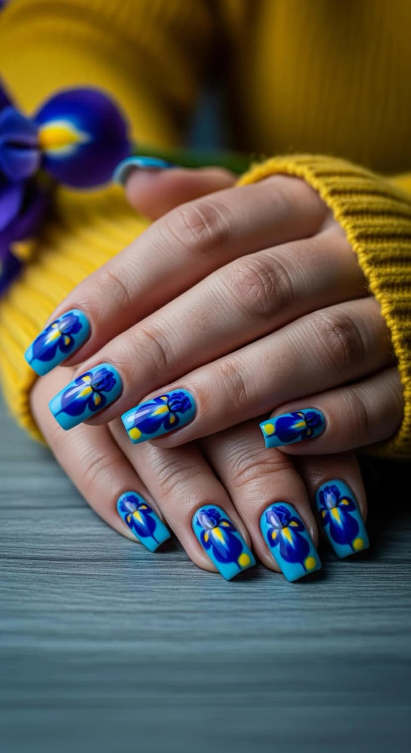 Turquoise Iris Nail Art