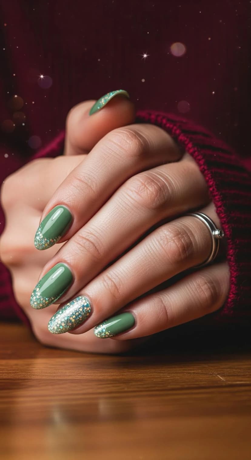 Sage Green Polish + Glitter Accents