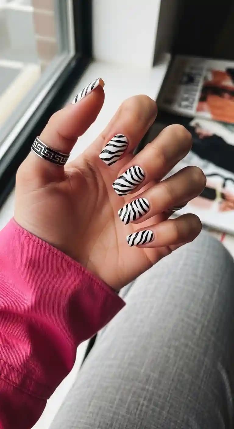 Black and White Zebra Print Tips + French Tips