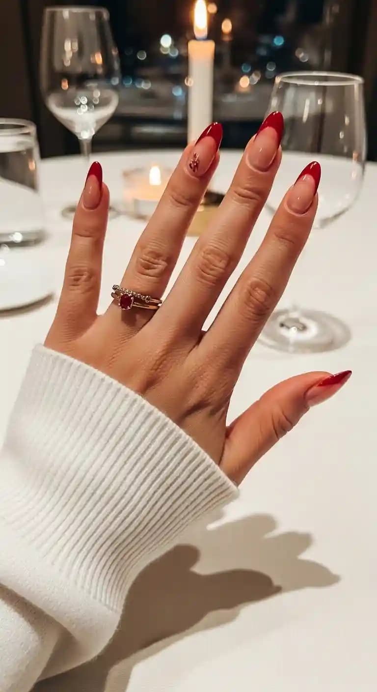 Classic Red French Tip + Glitter Accent
