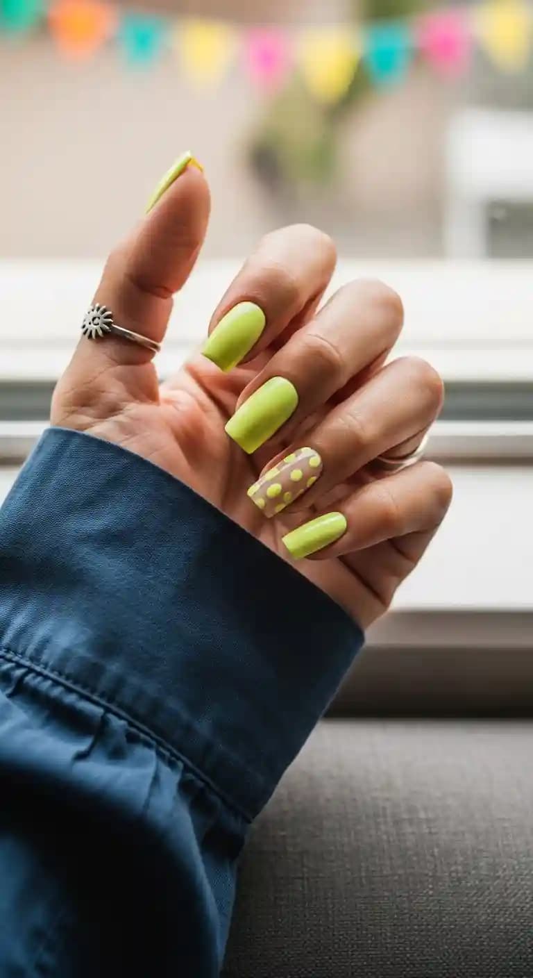 Lime Green Polka Dot Nails