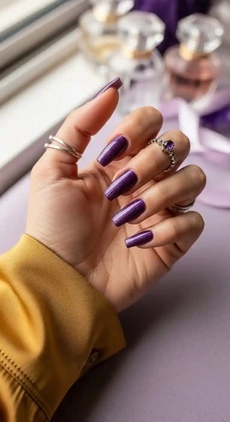 Deep Purple Shimmer Coffin Nails