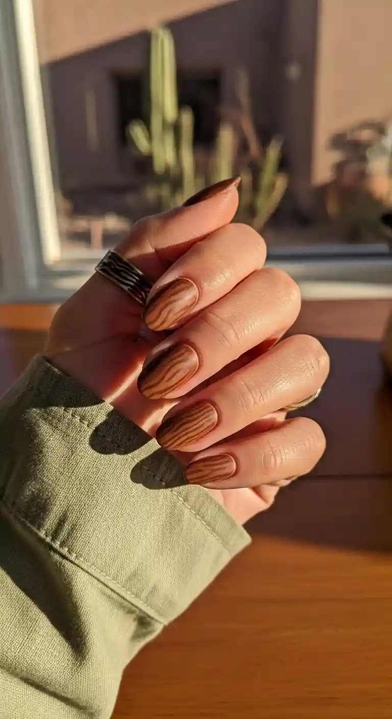 Brown Zebra Print Matte Nails