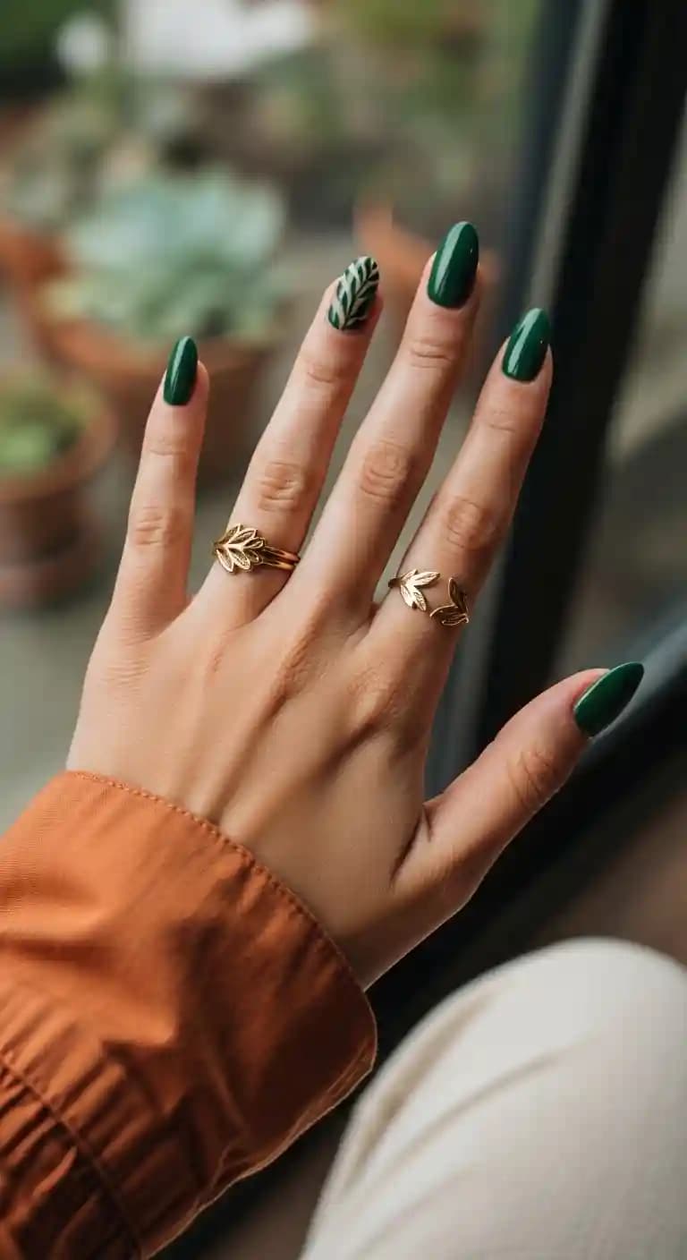 Forest Green Leaf Print + Solid Forest Green