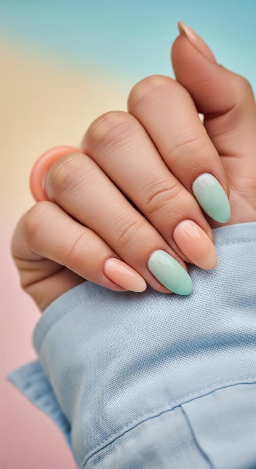 Peach Ombre Almond Nails