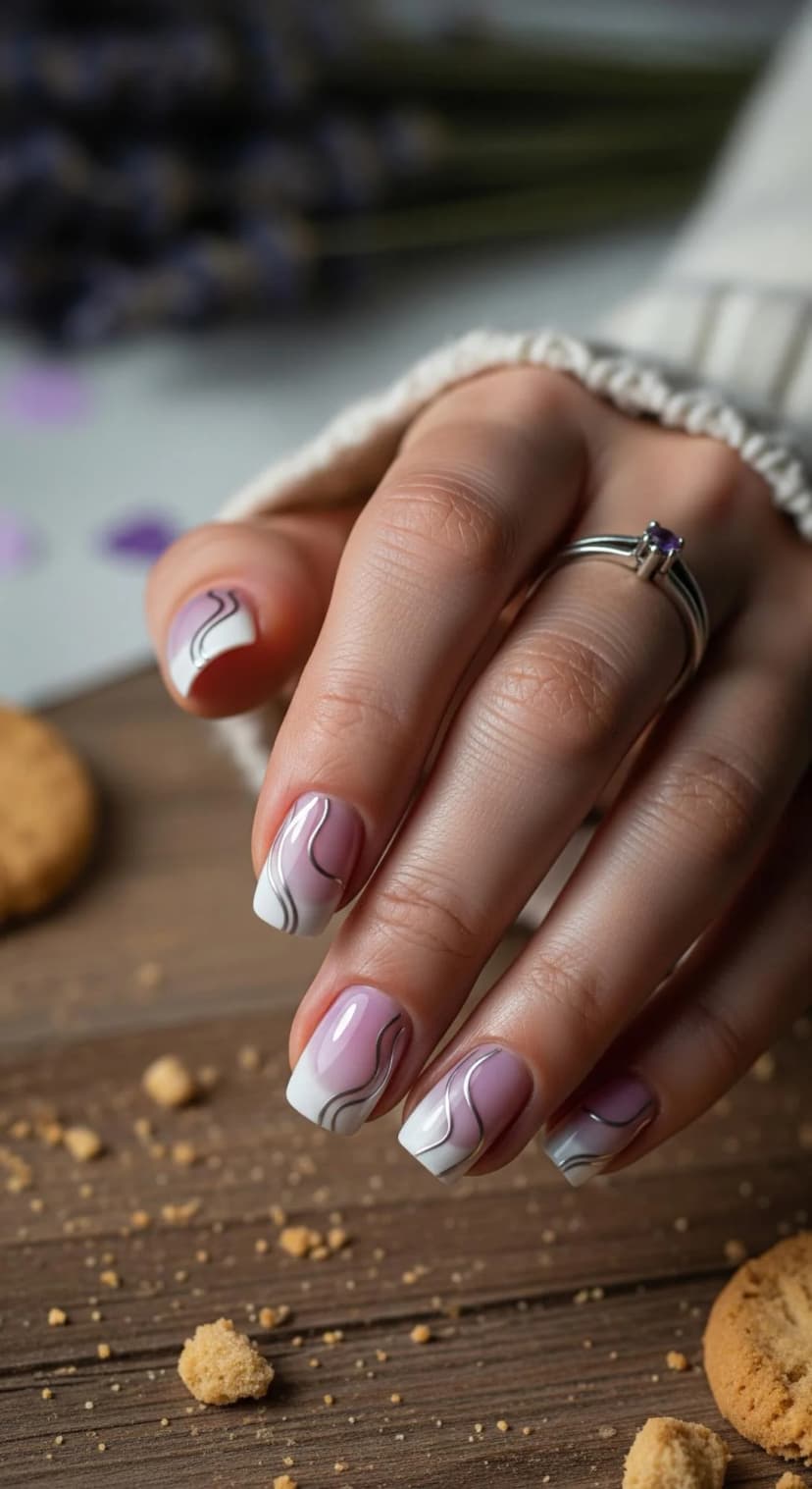 Lilac Ombre Nails + Silver Swirl Accent
