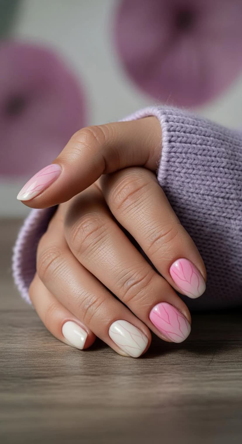 Lavender Knit Sweater + Pink Marble Nails