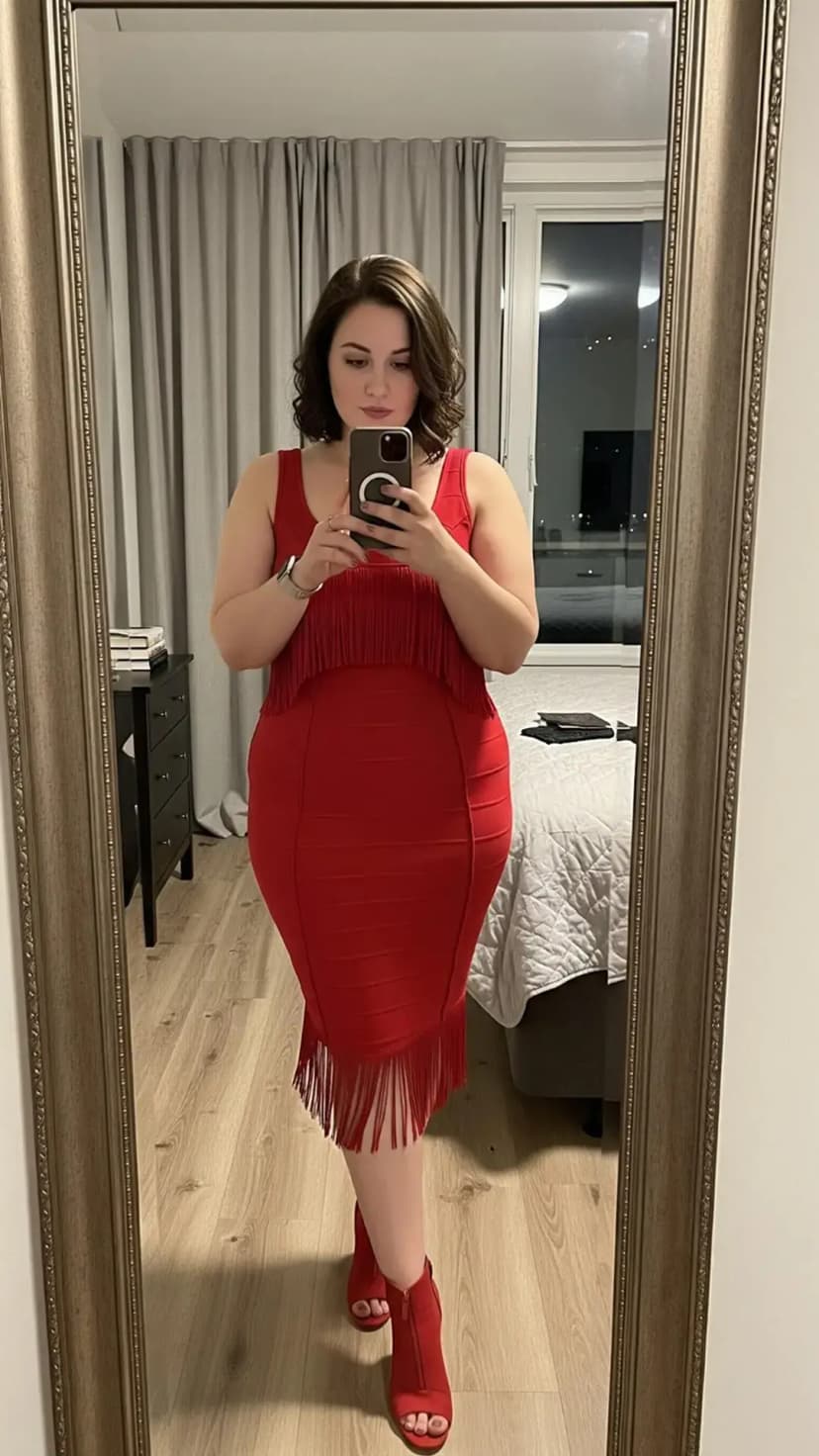 Red Fringe Bandage Dress + Matching Red Heels