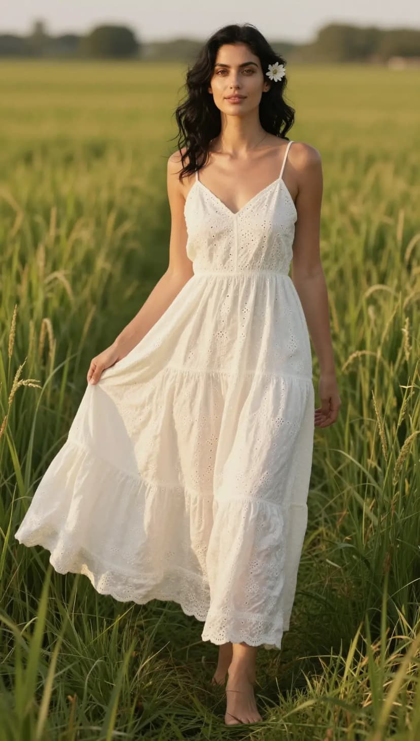 White Broderie Anglaise Cotton Maxi Dress